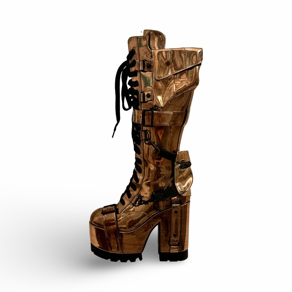 CLUB EXX Metallic Bronze Platform Lace-Up Knee Boot - Women
